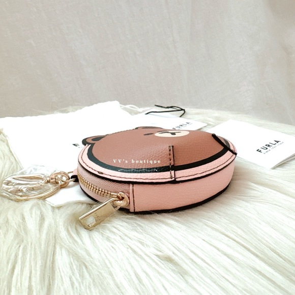 NWT Furla x LINEFRIENDS Coin Case Teddy Bear Toni Candy Rose Brown WP00045 RARE - Picture 3 of 9